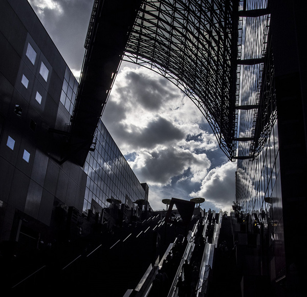 kyoto station escalator with clouds