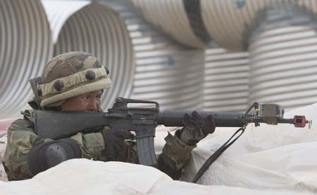 p  BLUFOR shooter taking careful aim